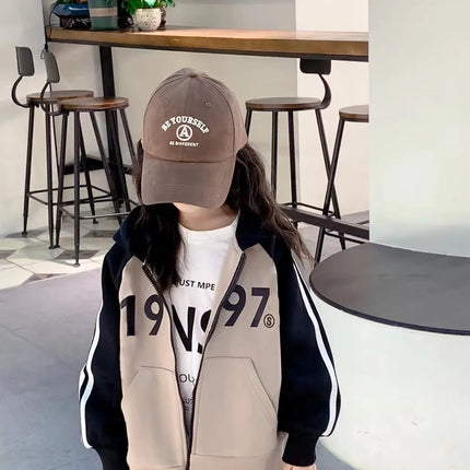 Spring Autumn Girls Cotton Contrast Striped Zip Sweatshirt Jacket School Kids Track Hoodie Child Work Jumper Coat Tops 3-16Years