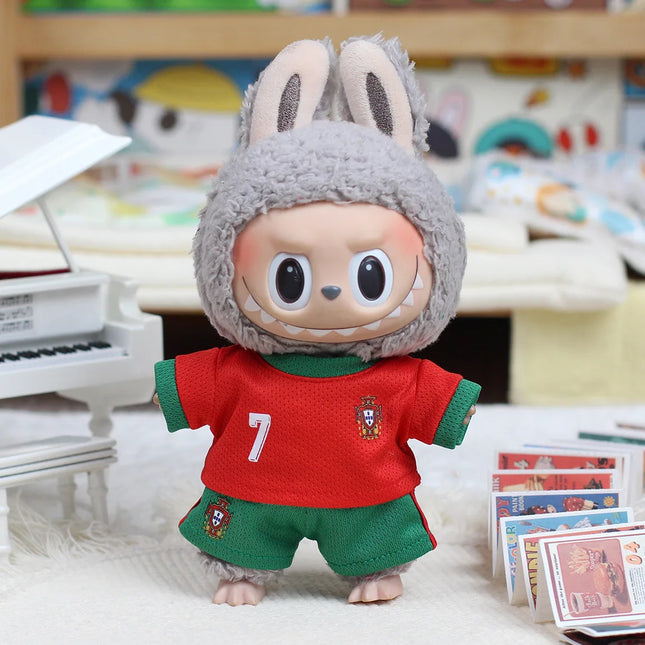 17cm Labubu Football Size 10 Clothing V1V2 V3 Labubu Doll Size 7 Vinyl Pendant Doll Clothing DIY Sportswear Boy Gift Toy