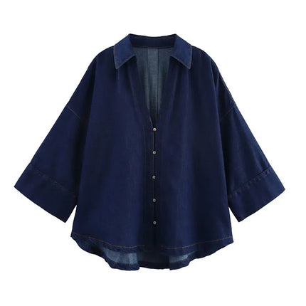 Summer Women's Suit High Waisted Wide Leg Jeans Denim Shirt Jacket Top 2025 Casual Loose Outerwear Trousers 2-piece Set