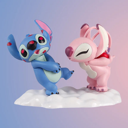 Disney  Kawaii Lilo Stitch Action Figures Angel Lover Figurines Flocking Collection Model Statue Doll Kid Surprise Gift