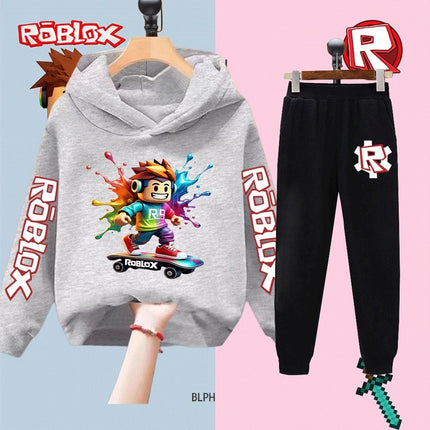 Kids Roblox Printed Sweatshirt Set Boys Girls Long Sleeve Top Pants Casual Sportswear Outfit Children's Fashion Clothing