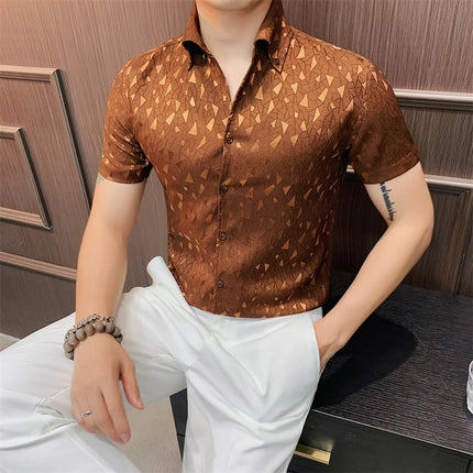 2024 Summer Fashion Printed Shirts High Quality No Ironing Slim Fit Short Sleeve Social Formal Shirt Club Outfits Tuxedo 4XL-M