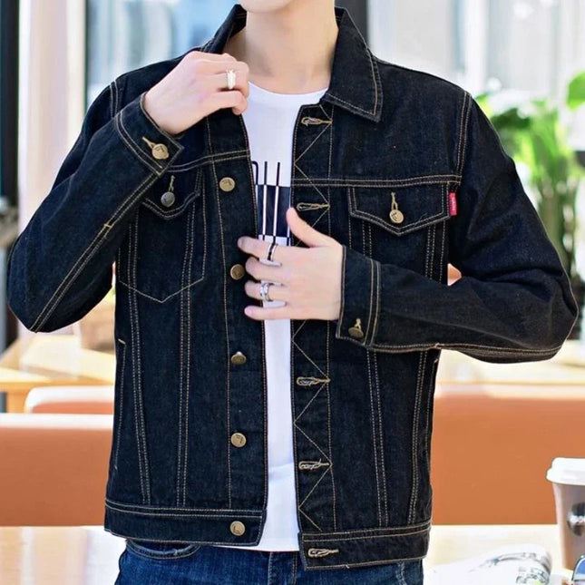 Men's Denim Jacket Short Casual Slim Black Male Jean Coats Button New in High Quality Trendy Cheap Price Stylish Low Cost Size L