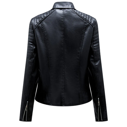 Spring and Autumn short women's leather jacket, Slim lapel biker suit, oblique zipper jacket women's coat