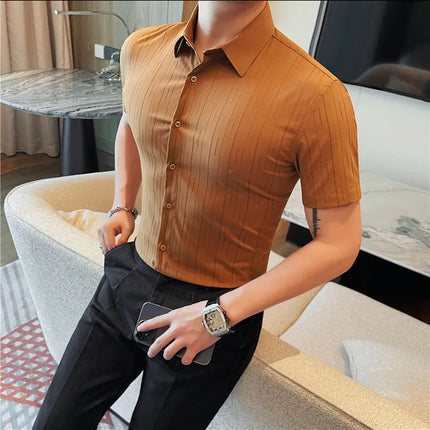 Plus Size 4XL-M Luxury Summer Fashion Striped Shirts Men's Short Sleeved Slim Fit Casual Business Shirt 2024 New Club Outfits