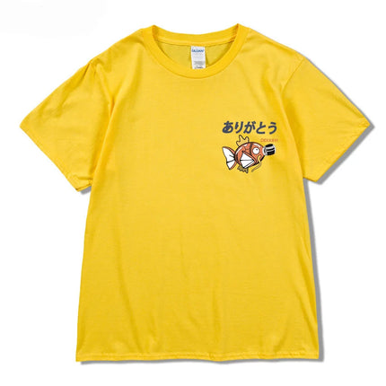 2024 Japanese fun ramen fish print hip hop men's casual comfortable cotton short sleeve T-shirt