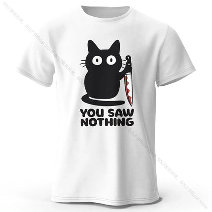 Women's Funny Cat Printed Basic Crew Neck 100% Cotton T-Shirt, Breathable Round Neck Short Sleeve Tee Unisex Fit for Men & Women