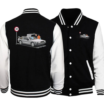 Back To The Future Out Of The Time Mens Suits New Fashion Tops Character Pattern Baseball Coats Fleece Oversized Male Clothing