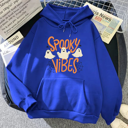 Spooky Vibes Halloween Ghost Hoodie Winter Warm Long Sleeve Hoodies Women Sweatshirt Harajuku Cartoon Sudaderas Unisex Hoody