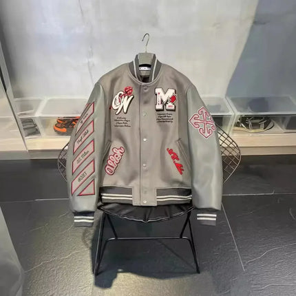 Devil Jacket Mens Womens Hip Hop Leather Cartoon Embroidered Motorcycle Jacket Leather Zipper Y2K Jacket Coats