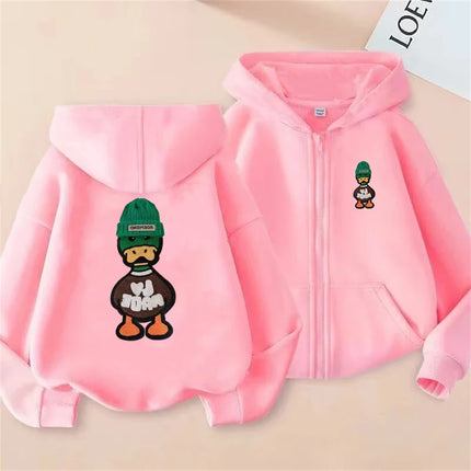 Boy's Clothes Zipper Hoodies coat Duck print for Children little Girl red Sweatshirt Kids Spring Autumn Pullover festival Gift