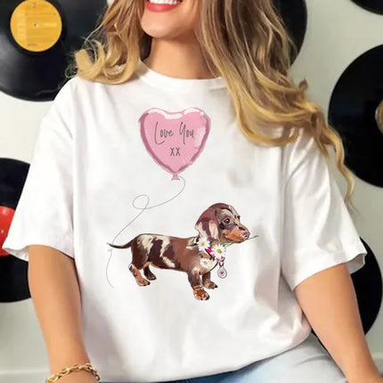 Dachshund Tshirt Women Summer Elegant T-shirts Female Funny Clothing Women Streetwear Graphic T Shirts