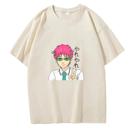 Anime The Disastrous Life Saiki K Printed Short Sleeve T-Shirt Saiki Kusuo Harajuku Hip Hop Casual Tee Fashion Vintage Tshirts