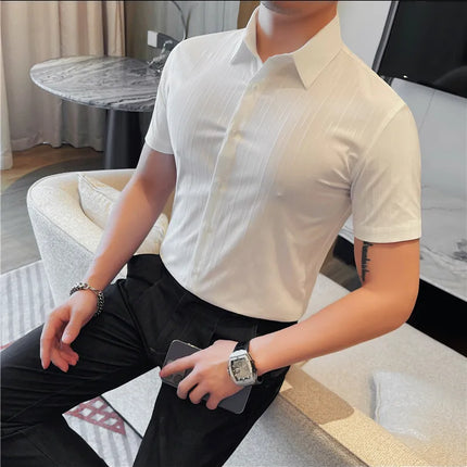 Plus Size 4XL-M Luxury Summer Fashion Striped Shirts Men's Short Sleeved Slim Fit Casual Business Shirt 2024 New Club Outfits