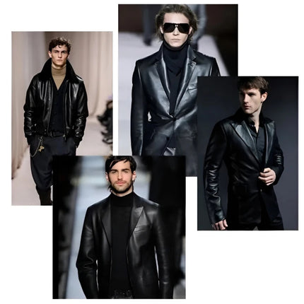 Men's Leather Jacket Spring Autumn Casual Standing Collar Highend Stylish Coats Young Trendy Slim Motorcycle Punk Gothic Jacket