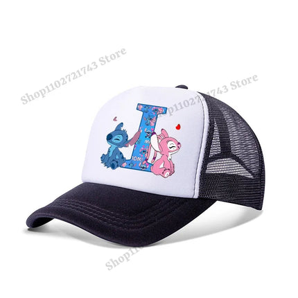 Disney Stitch Parent-child Baseball Cap Cartoon Letter A-Z Printed Peaked Cap Men Women Kids Summer Fashion Sunscreen Cute Caps