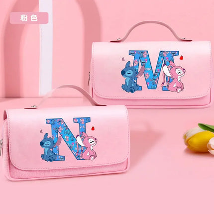 Disney Stitch Pencil Bags for Students Anime High-capacity Stationery Storage Box Boys Girls Letter A-Z Pen Bag School Supplies