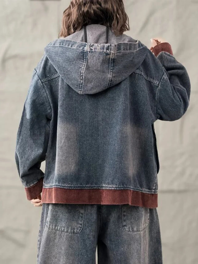Max LuLu Brand Spring Womens Fashion Denim Corduroy Hooded Jackets 2025 Ladies Casual Vintage Embroidery Coats Classic Outerwear