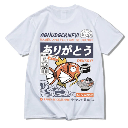 2024 Japanese fun ramen fish print hip hop men's casual comfortable cotton short sleeve T-shirt