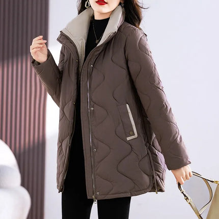 Winter Coat Women Fashion Down Cotton Hooded Jacket Casual Loose stand collar Solid Warm Thick Outwear Parka