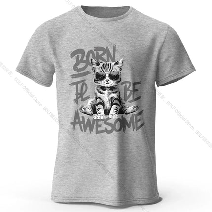 Mens Cool Cat T-Shirt 100% Cotton Oversized Handsome Feline Graphic Tee for Men and Women Streetwear Style