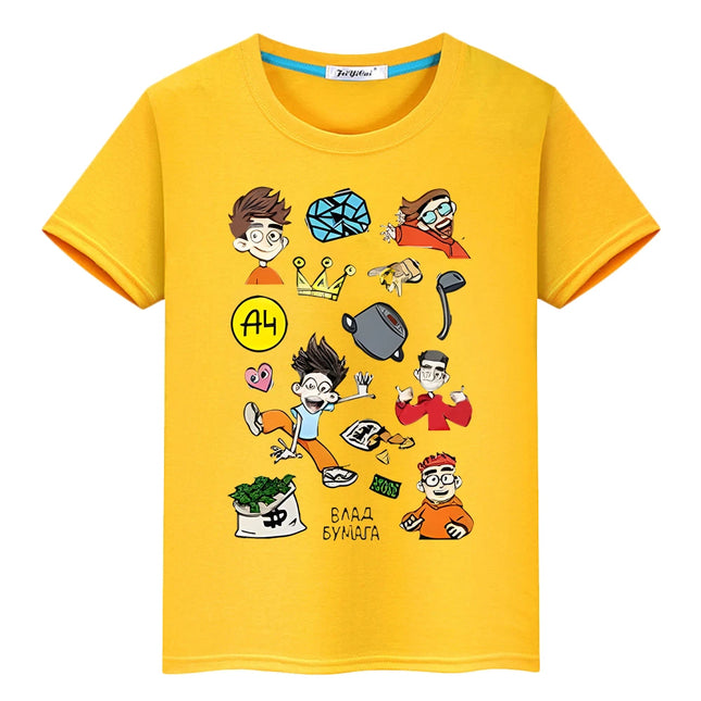 kids Print  Влад Бумага А4 T-shirt 100% Cotton Short Tops мерч A4 Kawaii anime Tees y2k one piece pride tshirt boys girl clothes