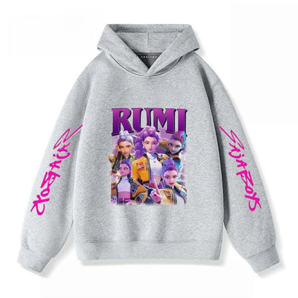 Gray Hoodies Trendy Casual Clothing Long Sleeve For Girls Child K-pop Demon Hunters Clothing Toddler New Printing Hooded Tops