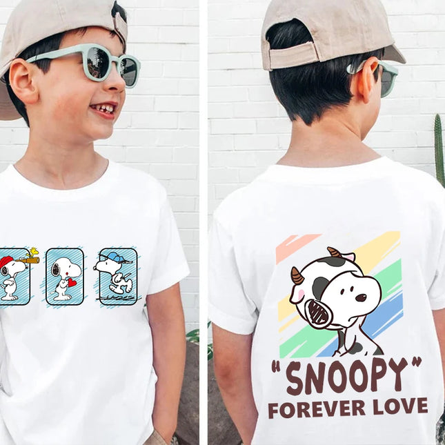 Snoopy print children's clothing kids cotton T-shirt cartoon short-sleeved white top personality clothing suitable for boys