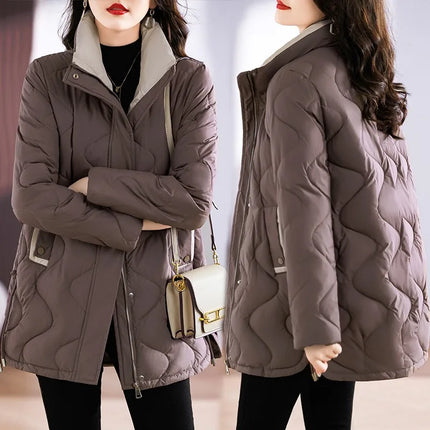 Winter Coat Women Fashion Down Cotton Hooded Jacket Casual Loose stand collar Solid Warm Thick Outwear Parka