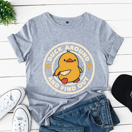 Kitten Nuggets Fast Food Cat Print Women T Shirt Duck with Knife Cartoon T-shirts Duck Around and Find Out Funny Tshirt Tops Y2k