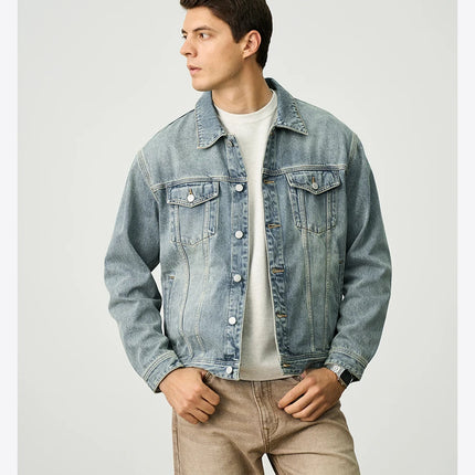 SIMWOOD 2025 Spring New Oversize 12.5oz Classical Denim Jackets Men Washed Vintage Casual Jacket