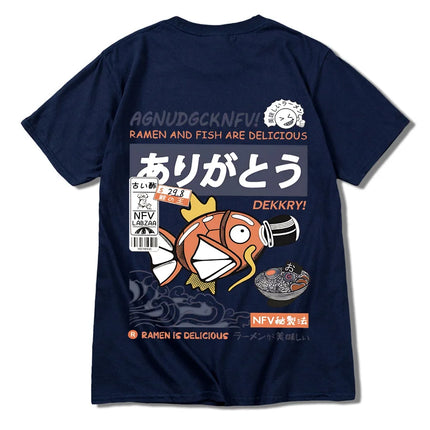 2024 Japanese fun ramen fish print hip hop men's casual comfortable cotton short sleeve T-shirt