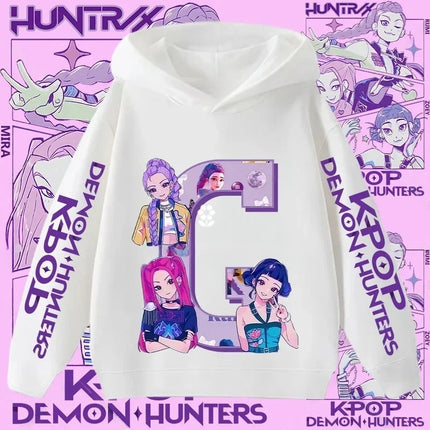 2026 New Letter A-Z Girls' Sportswear Kpop Demon Hunters Boys' Casual Shirt Children's Hooded Shirt Autumn/Winter Long-sleeved