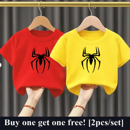 2pcs/Set Summer Boys Cotton T Shirt Two Piece Set Cartoon Spider Kids Casual Outfits Child Best Friend Short Sleeved Party Tops
