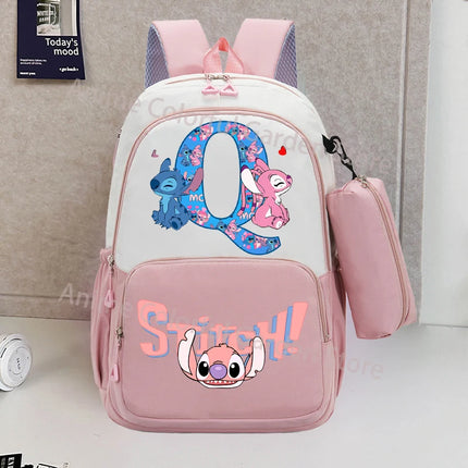 Disney Stitch Backpack with Pencil Bag for Students Anime High-capacity Schoolbag Boys Girls Letter A-Z Printed Backpacks Gifts