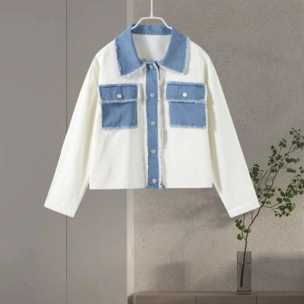Women Patchwork Fringes Denim Jackets Coats Baggy Long Sleeves Spring Summer Jeans Tops Distressed High Street Elegant Lady Coat
