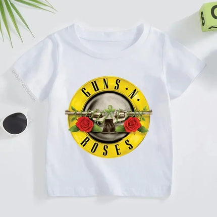 Rock Printed T-shirt Summer Rock Band Gun N Roses Children's Tshirt Boys Girls Kpop Music Short Sleeve Tops Kids Casual Clothes