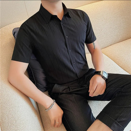 Plus Size 4XL-M Luxury Summer Fashion Striped Shirts Men's Short Sleeved Slim Fit Casual Business Shirt 2024 New Club Outfits