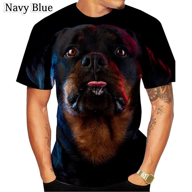 Newest Fashion Personality Design Cute Pet Dog Rottweiler 3D Printed T-Shirt Funny Stylish Mens and Womens
