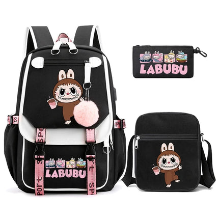 3Pcs/set Cartoon Printed Backpack with Shoulder Bag Pencil Case Bookbag Teenager Kid Student Boy Girl Schoolbag Colorful Bagpack