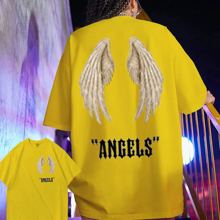 Wings Angels Printing Female Cotton T-Shirt Clothing Creativity All-math Tshirts O-Neck High Street Tops Womens Short Sleeve Tee