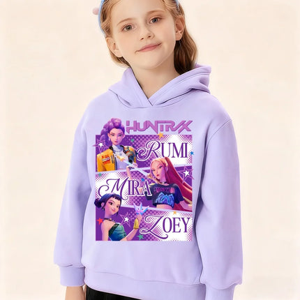 Autumn and winter KPop Demon Hunters boys and girls clothing children's long-sleeved hoodie fashion warm plus velvet sweatshirt