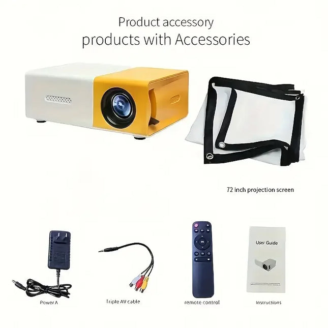 Mini projector 72 - inch screen LED lamp life 30000 hours, support hd, compatible with Android/IOS/Windows/HDTV/USB