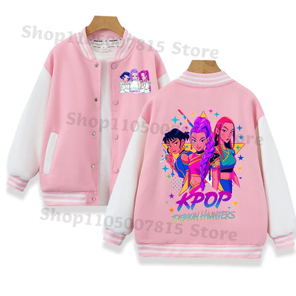 K-pop Demon Hunters Baseball Uniform for Children Anime Cartoon Fashion Jacket Boys Girls Spring Autumn Sweet Coat Kids Clothes