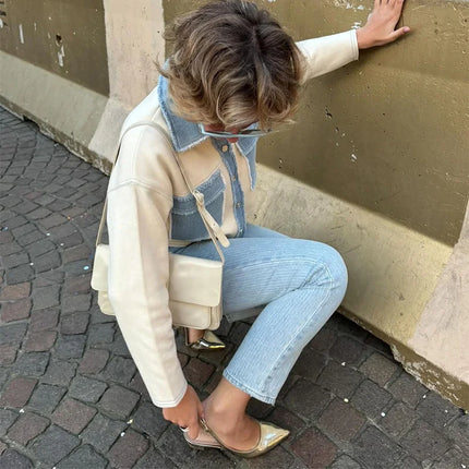 Women Patchwork Fringes Denim Jackets Coats Baggy Long Sleeves Spring Summer Jeans Tops Distressed High Street Elegant Lady Coat