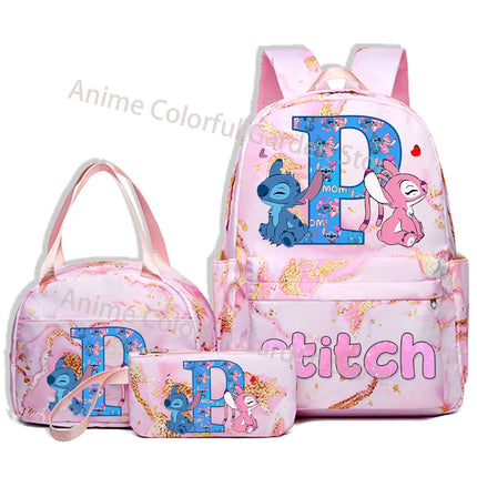 3pcs Disney Stitch Backpack Pencil Case Lunch Bag Set Students Fashion Schoolbag Pen Bag Bento Pouch Suit Anime School Supplies