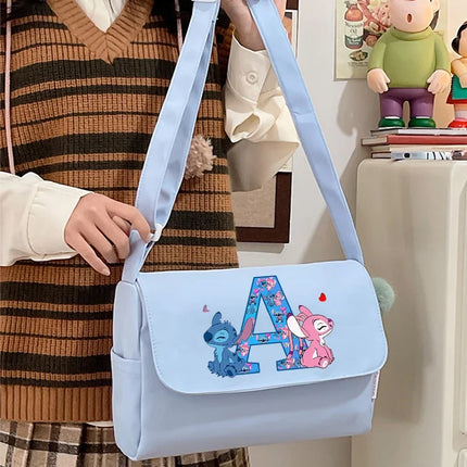 Disney Stitch Nylon Waterproof Shoulder Bag Women Anime Fashion High-capacity Crossbody Bags Students Commute Portable Handbag