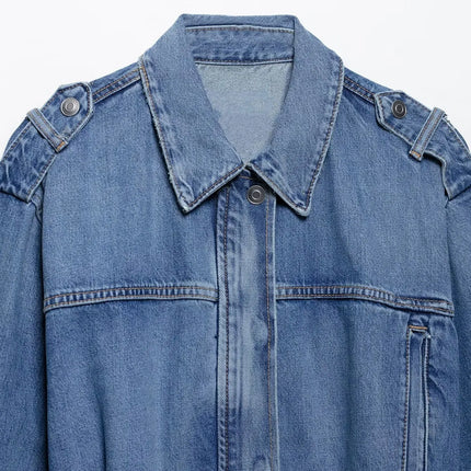 Summer Women's Belt Denim Jacket 2025 New Fashion Casual Loose Long Sleeve Jacket Elegant Women's Outerwear