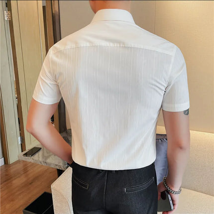 Plus Size 4XL-M Luxury Summer Fashion Striped Shirts Men's Short Sleeved Slim Fit Casual Business Shirt 2024 New Club Outfits