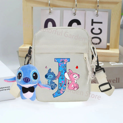 Disney Stitch Canvas Shoulder Bags with Doll Cartoon Letter A-Z Printed Fashion Handbag Multi Pocket Zipper Crossbody Bag Gifts
